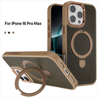 Carbon Fiber Design with Holder Shockproof Protective Case for iPhone 16 15 Pro max Plus MagSafe Magnetic Wireless Charging Case