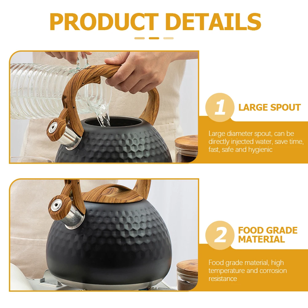 

Black 3L Tea Kettle Stovetop Stainless Steel Stove Tops Tea Kettle Teapot Wood Grain H Kitchen Boiling Water Pots