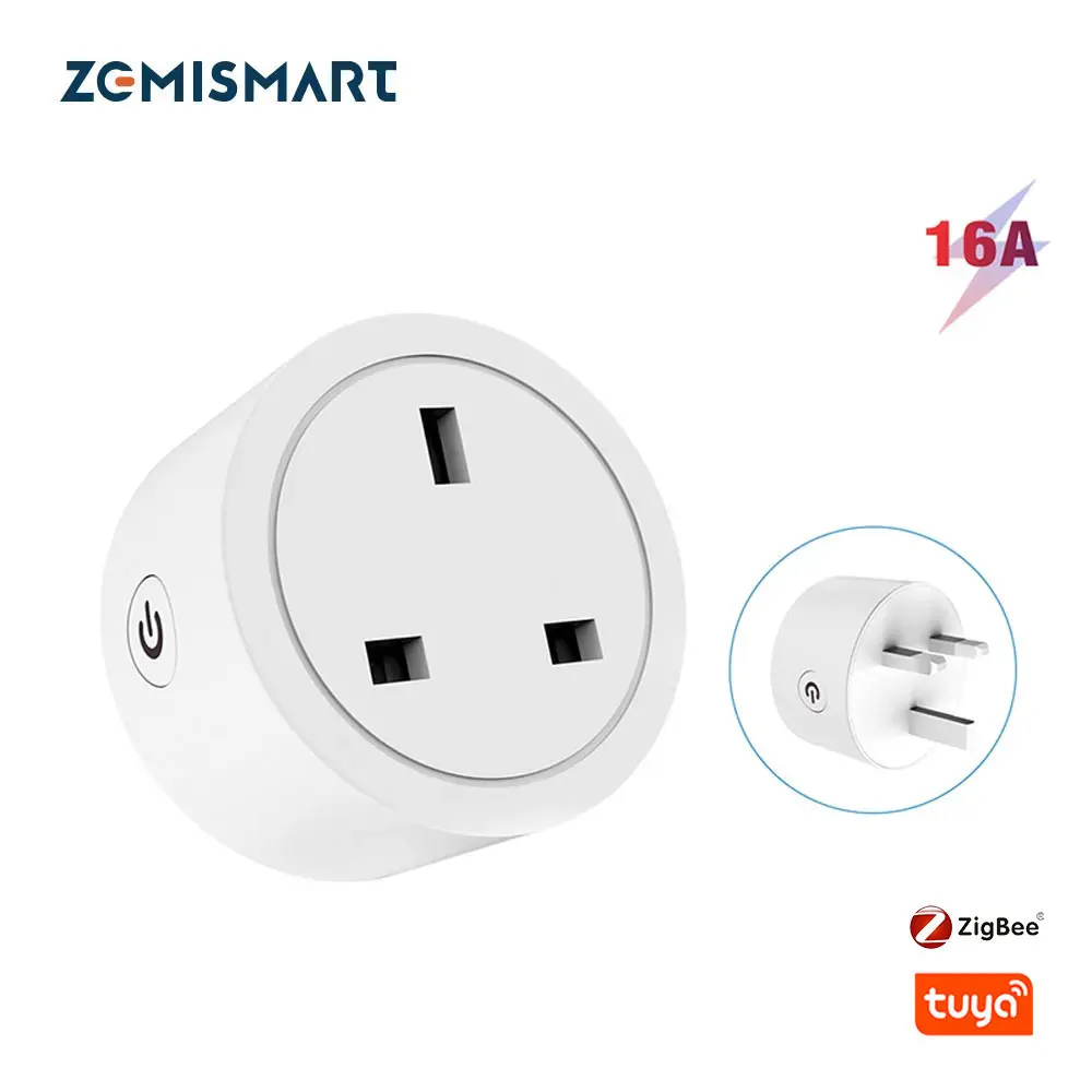 Zemismart Tuya Zigbee UK Plug 16A Smart Socket with Energy Monitor Function Alexa Google Home Voice Control Zigbee Mesh Outlet