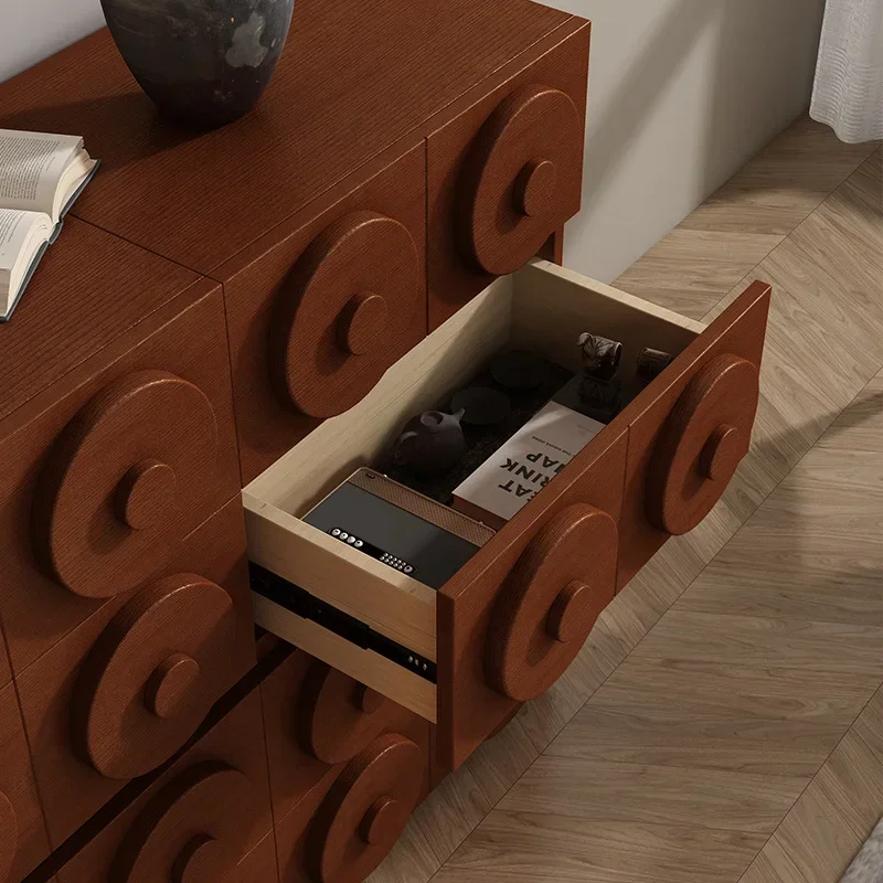 retro solid wood card door cabinet, simple combination side cabinet, household solid wood bedside storage cabinet 4