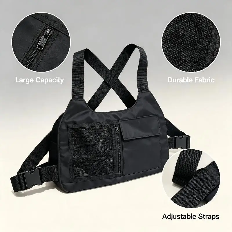 Water Resistant Tactical Chest Bag Multifunctional Vest Style Backpack Adjustable for Daily Commute Hiking Camping