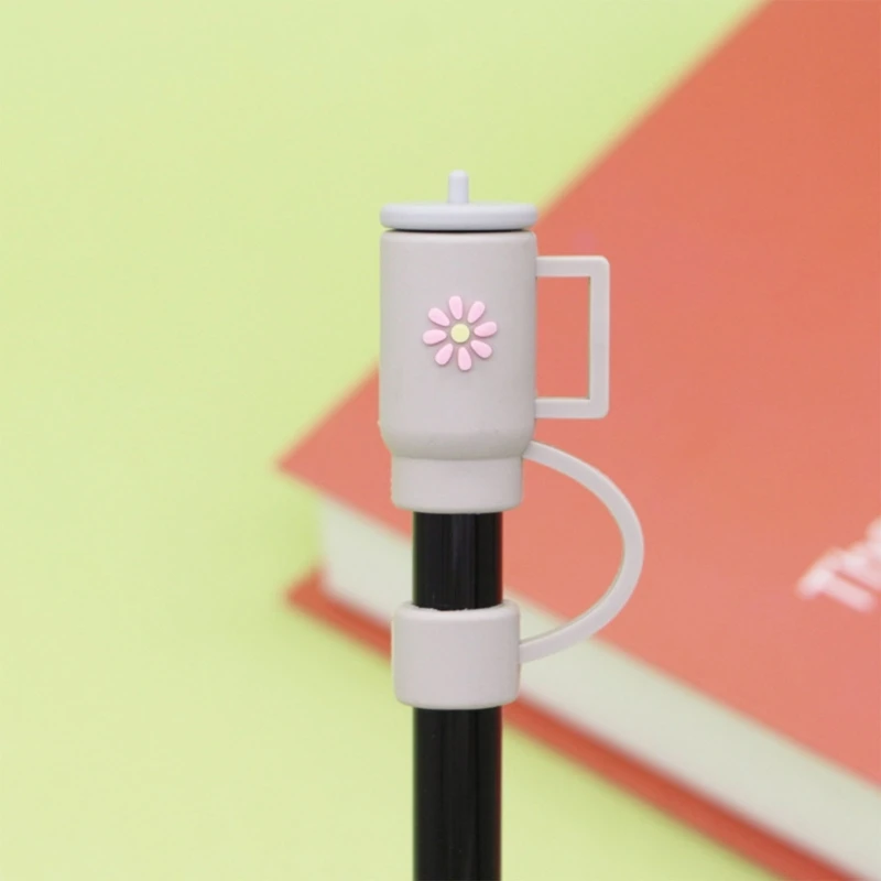 耐久性のあるストローカバーポータブル防塵ストロートッパー蓋かわいい花ストローチップ