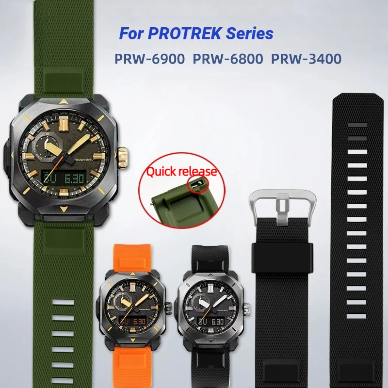 حزام ساعة من السيليكون للكاسيو ، حزام ساعة سريع التحرير ، سوار ساعة ، PRW-6900Y ، PRW-6800 ، PRW-3400 ، PRW-60 ، PRW-70 ، PRW-50Y ، 23 مللي متر
