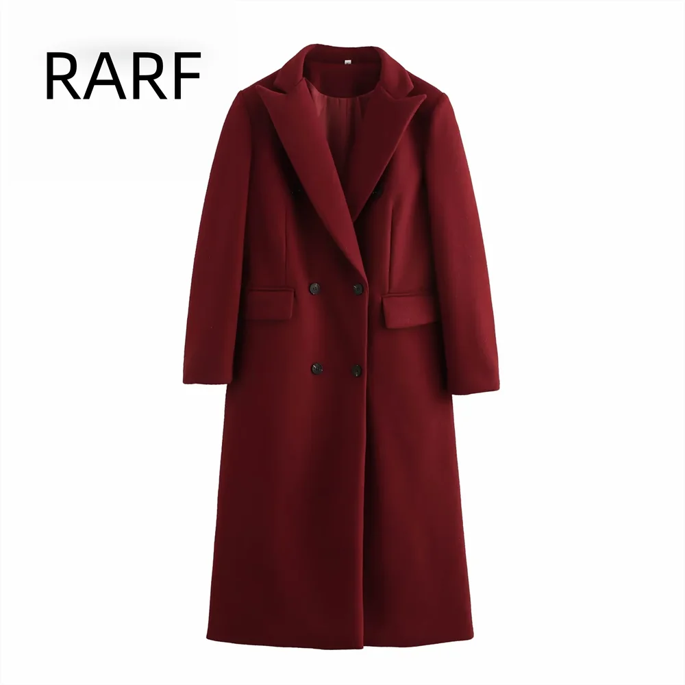 

2024 New Women's Fashion Simple and Versatile Long Blended Double breasted Casual Woolen Coat