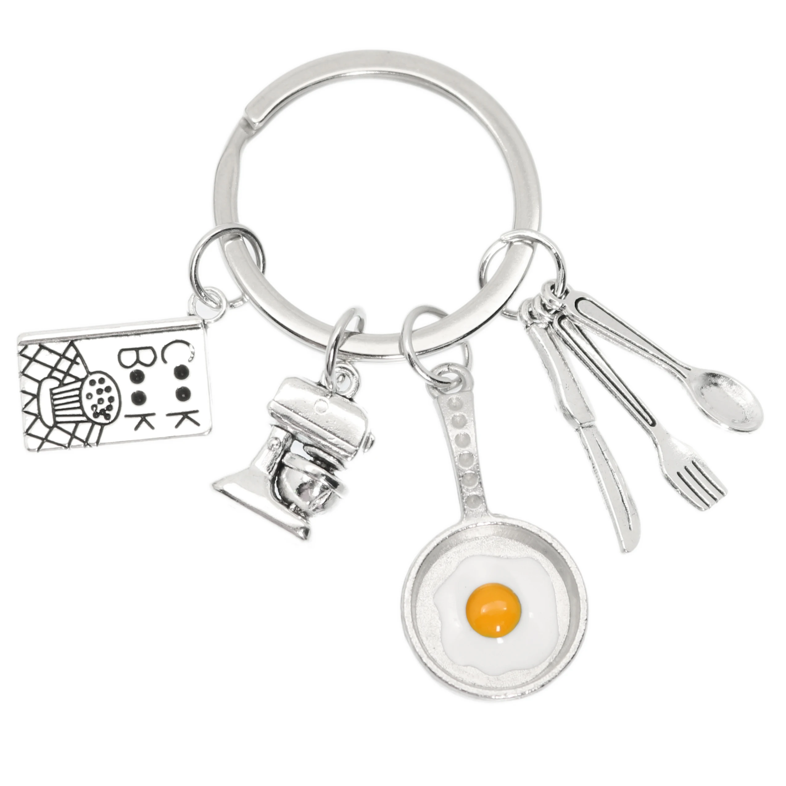 New Fashion Kitchen Home Cooking Key Ring Fried Egg Pan Cook Book Tableware Key Chain Small Charm Chef Bread Cake Maker Keychain