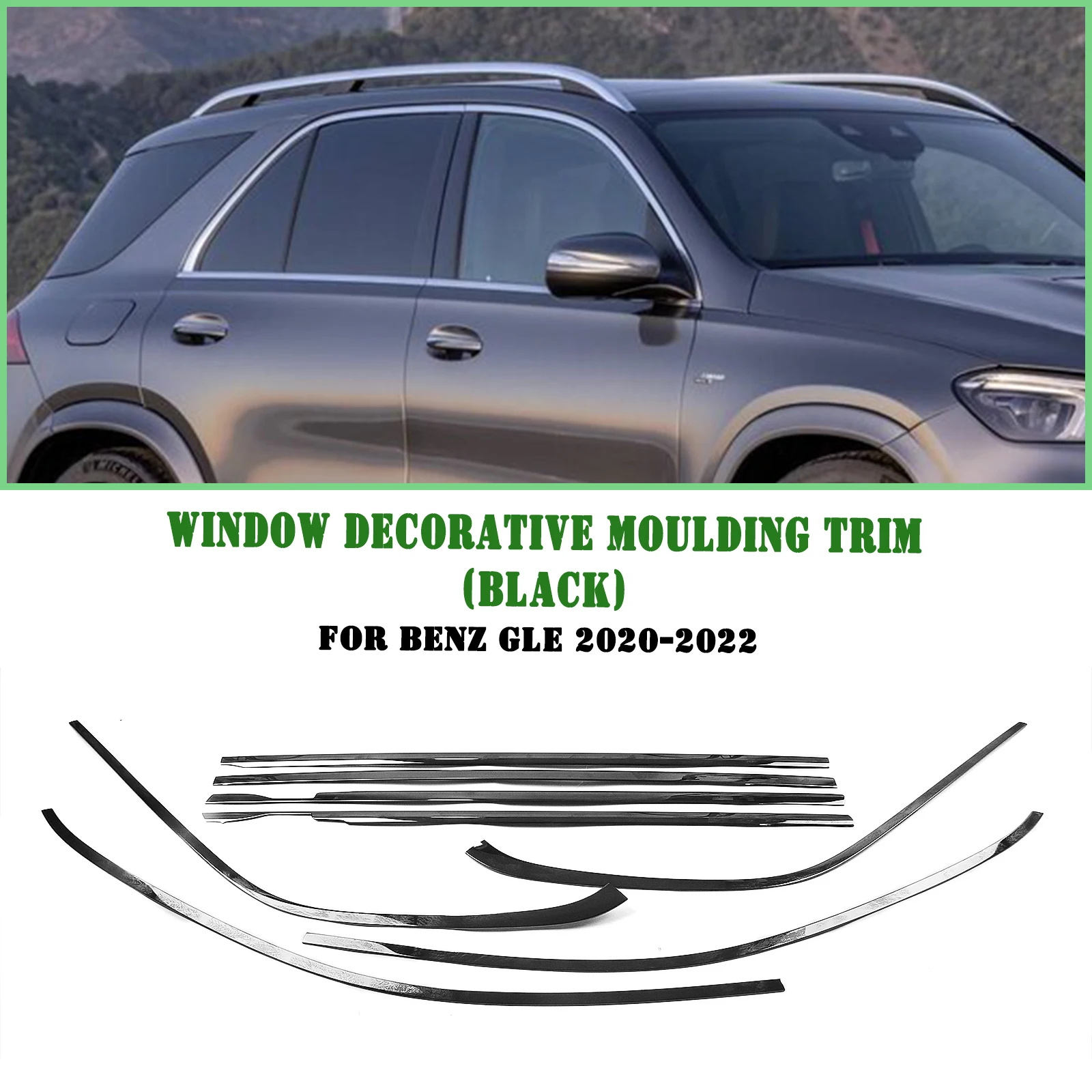 

For Mercedes Benz GLE Class 2020-2022 Exterior Window Trim Strip Glossy Black Door Waterproof Seal Shade Moulding Decorative