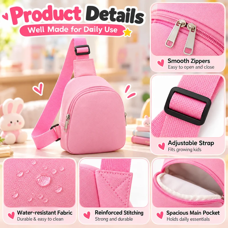 Kids Mini Sling Bag, Lightweight Nylon Chest Crossbody Backpack Adjustable Strap Small Shoulder Bag for Boys Girls Travel Daily - view 4