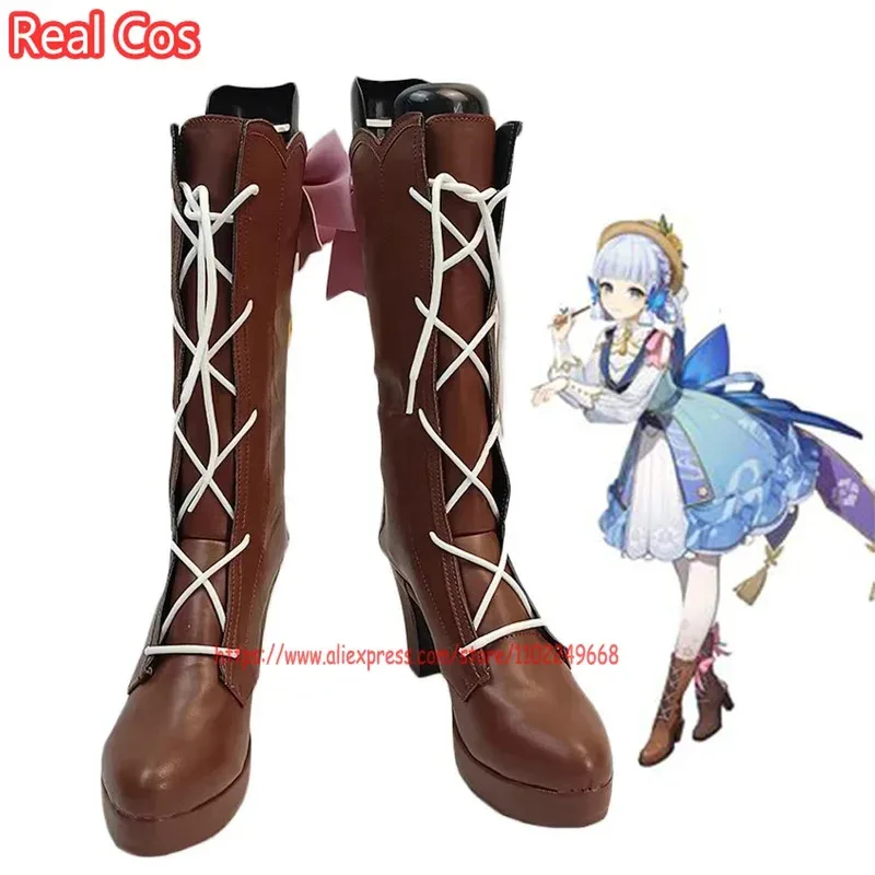 

Обувь RealCos 2021, игра для косплея Genshin Impact, Камисато Аяка, коричневые кожаные сапоги на высоком каблуке, Хэллоуин, индивидуальный заказ, Ма