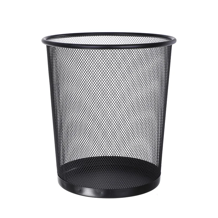 

Office Cheap Paper Basket Black Metal Mesh Trash Can Paper Waste Bin Easy to Clean Design Home Office