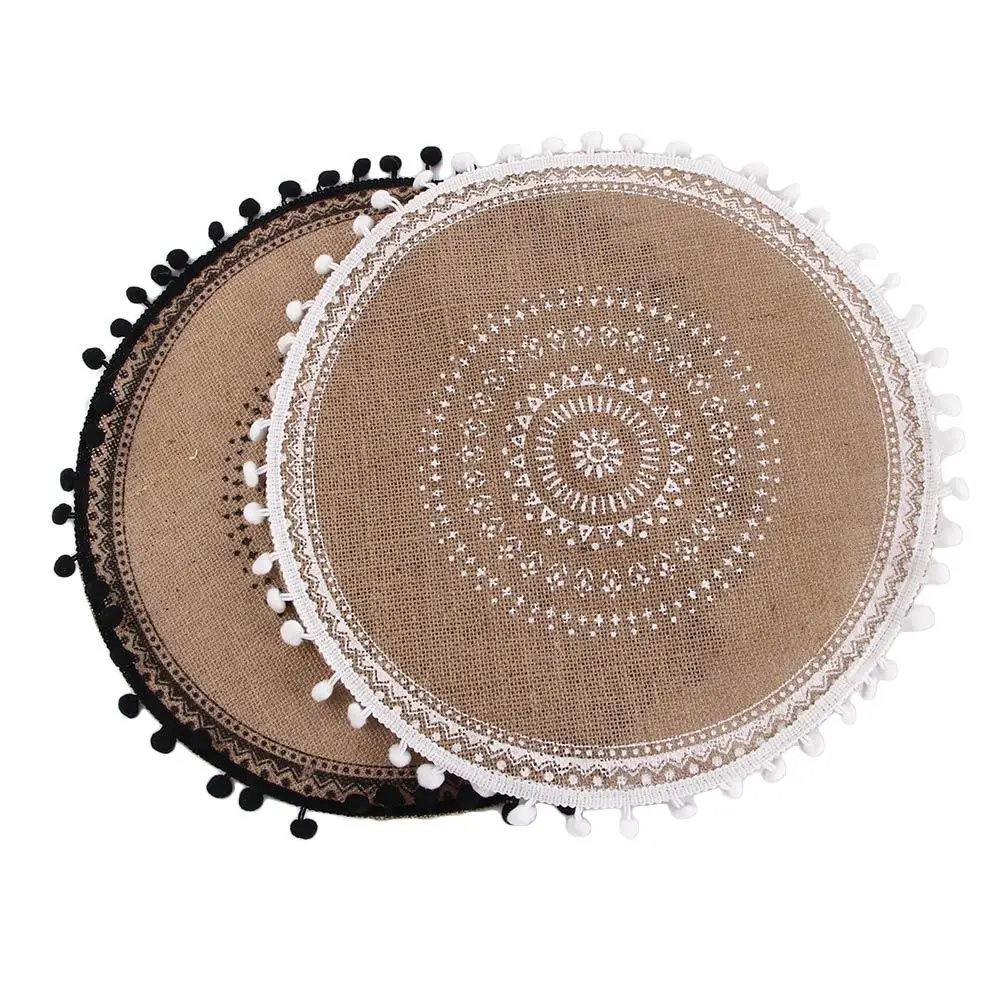 Anti-scald Non-slip Round Embroidery Plate Heat Insulation Craft Coffee Cup Mats Kitchen Supplies Coaster Table Placemat