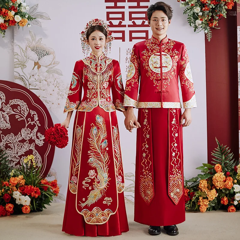 Yourqipao женское китайское свадебное платье Hanfu, традиционный костюм для пар, Cheongsam, древняя одежда Xiuhe, комплекты свадебных халатов