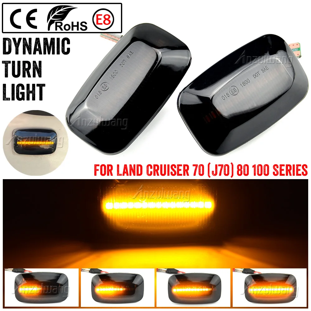 Par de luces LED dinámicas para guardabarros, marcador lateral, luz de señal de giro fluida para Toyota Land Cruiser Landcruiser serie 70 80 100