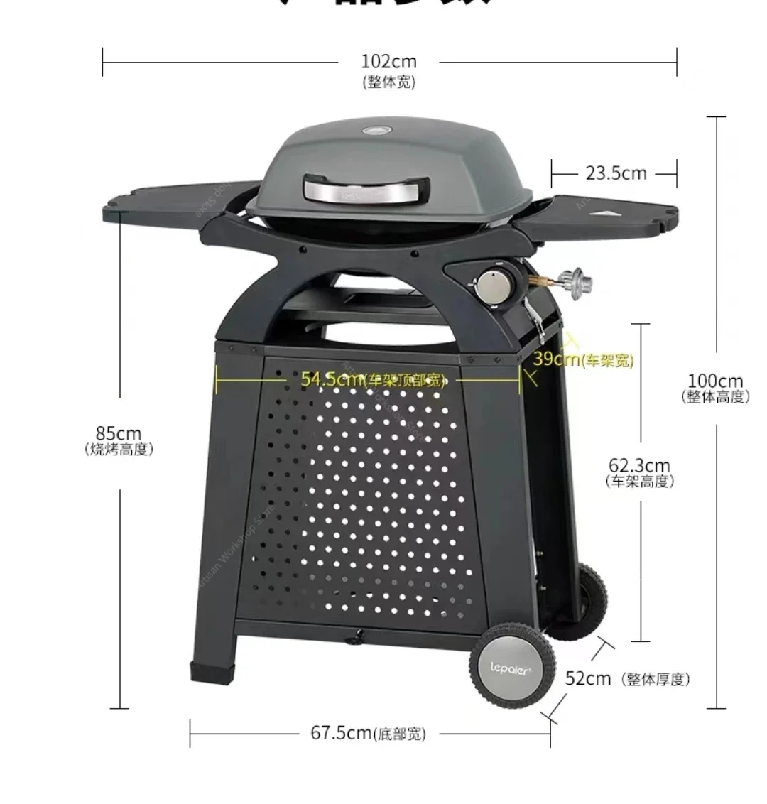 Outdoor camping car portable gas grill, small tabletop propane grill with cast iron grate and griddle