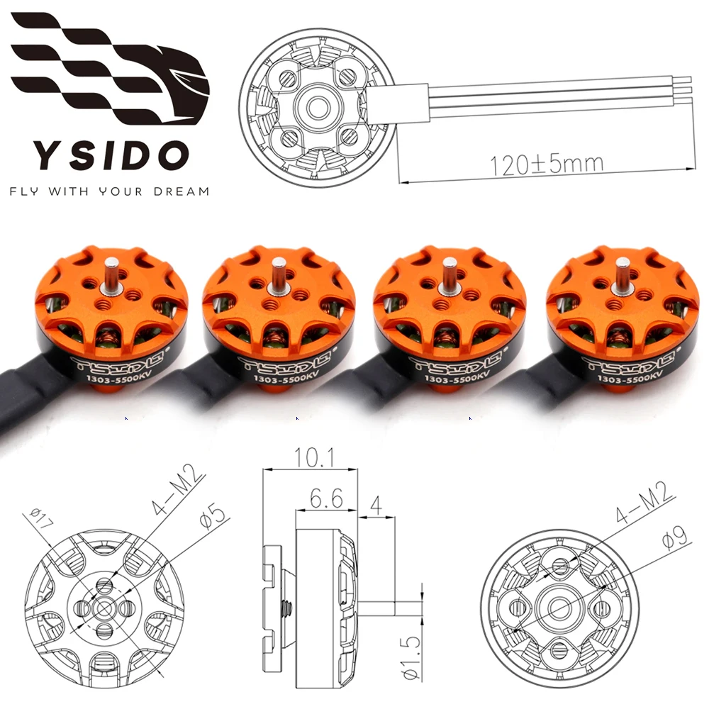 

YSIDO 1303 5500KV Бесщеточный двигатель для 2-3-дюймовых гоночных дронов Cinewhoop FPV Cinelog20 RC Quadcopter Аксессуары для дронов для фристайла