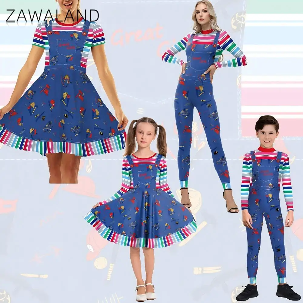 

Movie Cosplay Chucky Costume Halloween Party Parent-Child Jumpsuit Woman Fashion Printed Dresses Kids Carnival Festival Clothes