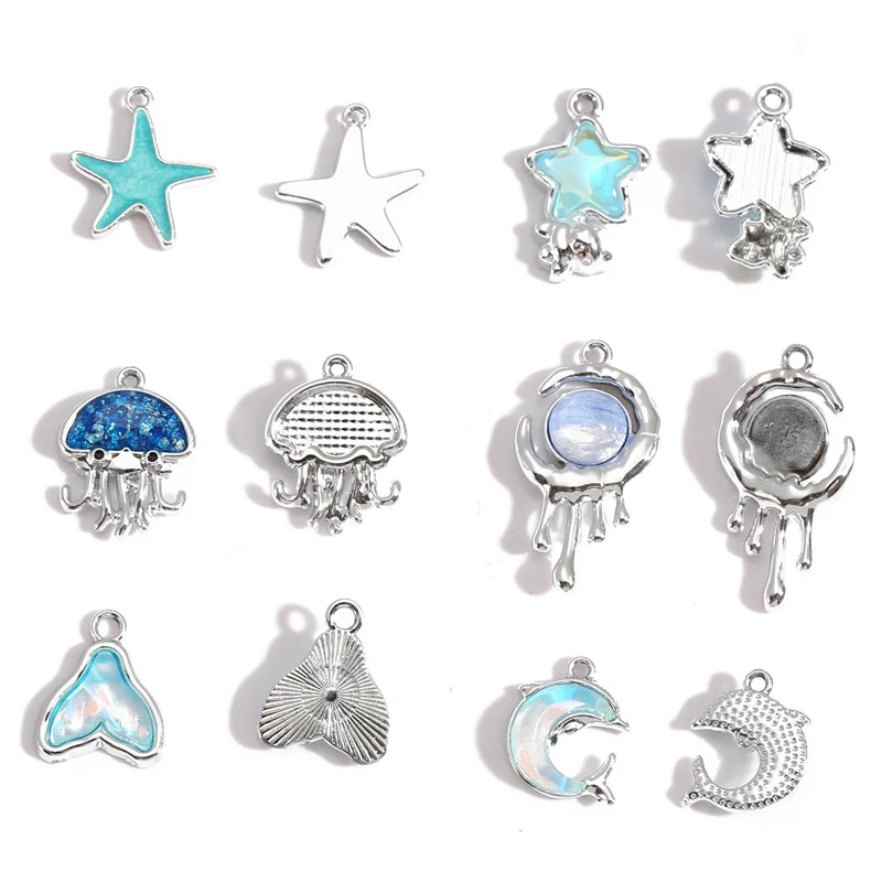 10Pcs Silver-plated Alloy Crystal Star Moon Sun Charms Pendant Fashion Necklace Earrings DIY Handmade Jewelry Making - view 4