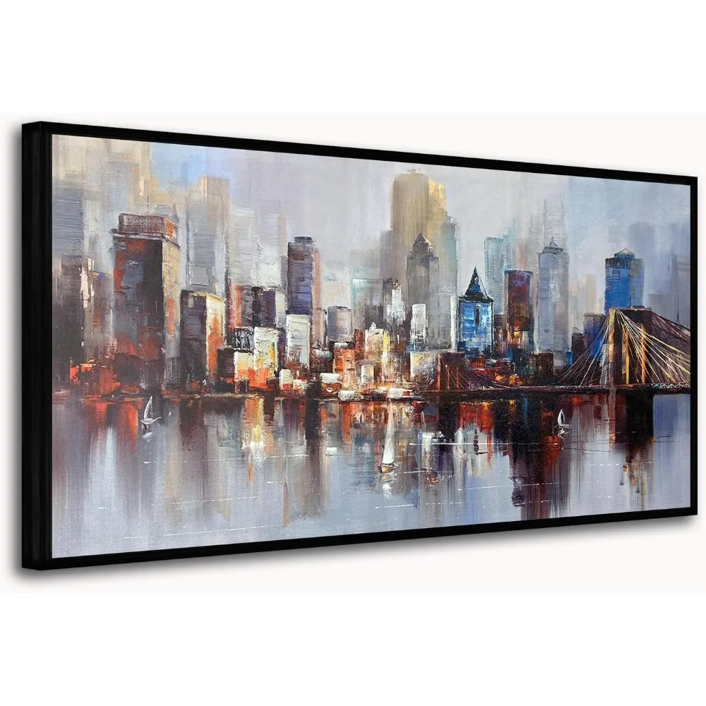 الأفضل - لوحة فنية جدارية جسر بروكلين الحديثة في نيويورك، لوحة قماشية تجريدية للمدينة، صورة محكمية على شكل أفق مدينة نيويورك