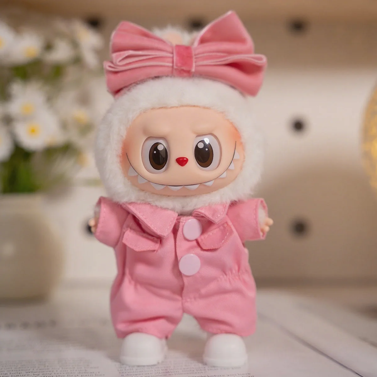 Mini Plush Doll Overalls Jumpsuit Clothes for Labubu Pink Set Outfits Decoration Dolls Accessories ﻿