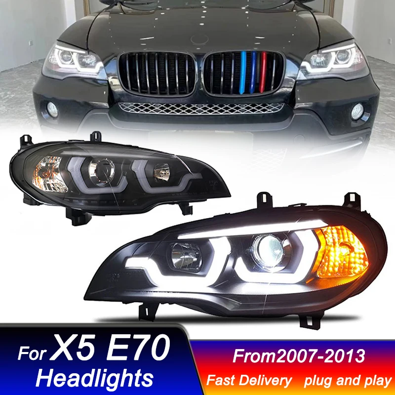 

Стайлинг автомобиля фары для BMW X5 E70 2007-2013 новый стиль полностью светодиодный DRL динамический сигнал фары биксеноновый луч в сборе