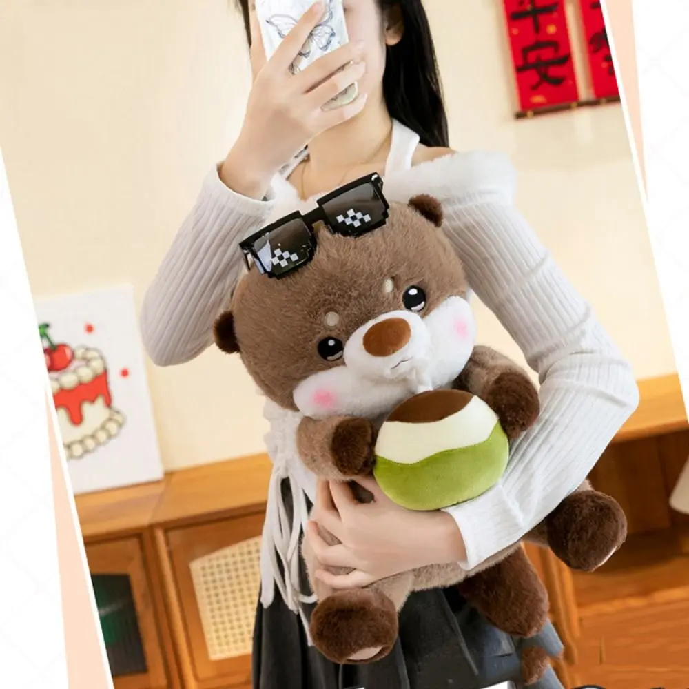 사랑스러운 음료 코코넛 주스 수달 장난감 야생 동물 방 장식 바다 수달 부드러운 베개 만화 봉제 수달 인형 크리스마스 선물