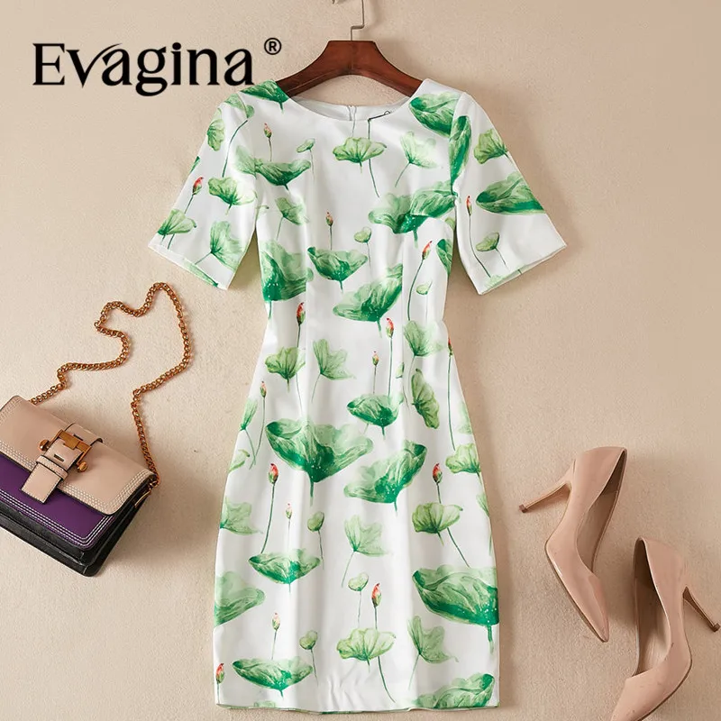 

Evagina Lotus Leaf Print Short-Sleeved Mini Dress 2024 Spring Summer New Women's Streetwear Ivory White Dresses