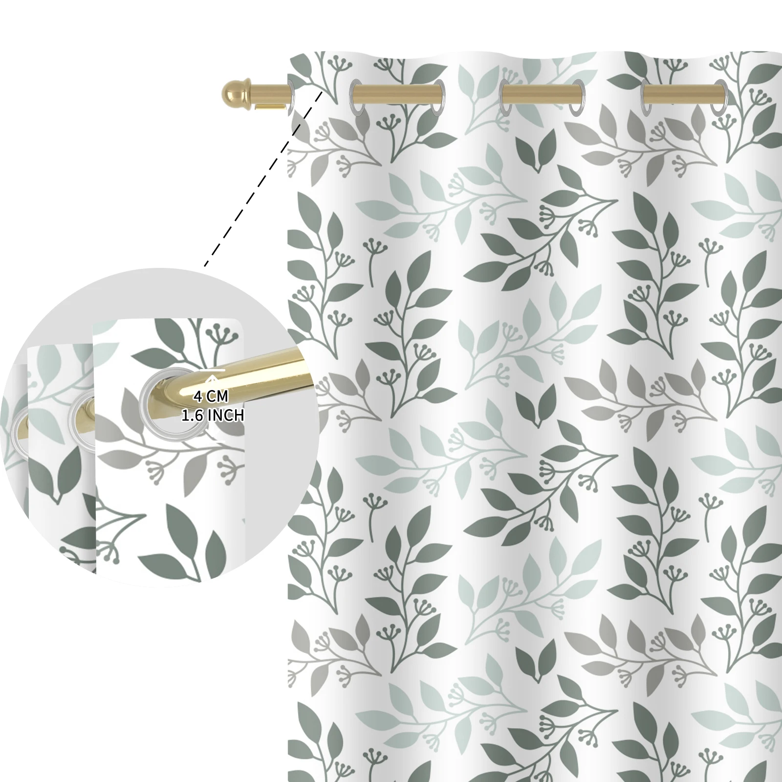 Boho Botanical Leaf Blackout Curtains, Minimalist  Green Eucalyptus Print Grommet Drapes for Bedroom Living Room Window Decor