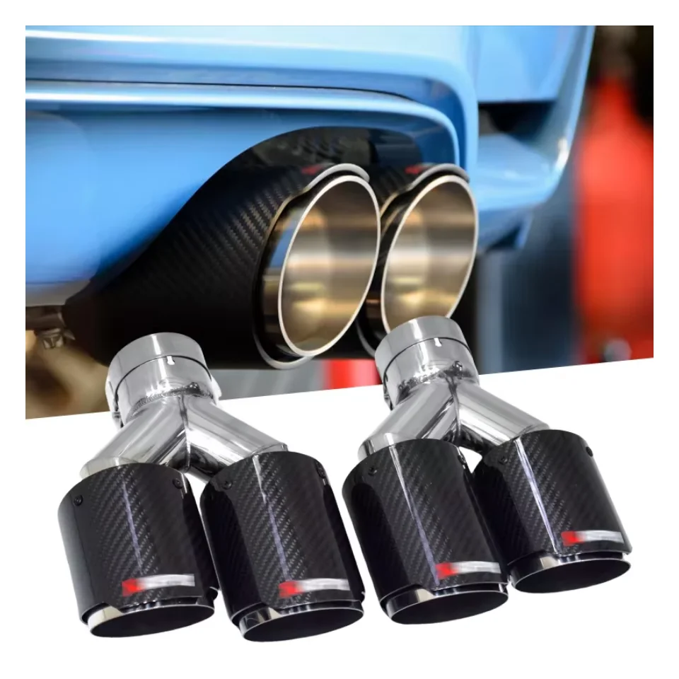 

DEX Car Exhaust Tip Universal 4 Outlet High Quality Glossy Carbon Fiber 304 StainlessSteel Muffler Dual Exhaust Pipe Tail Pipe