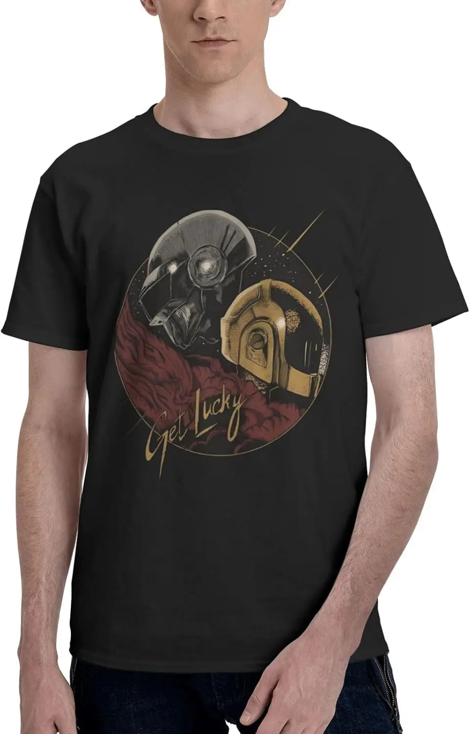 Daft Music Punk Mens Shirts Graphic Cotton Short Sleeve Vintage Summer Casual T Shirt Black