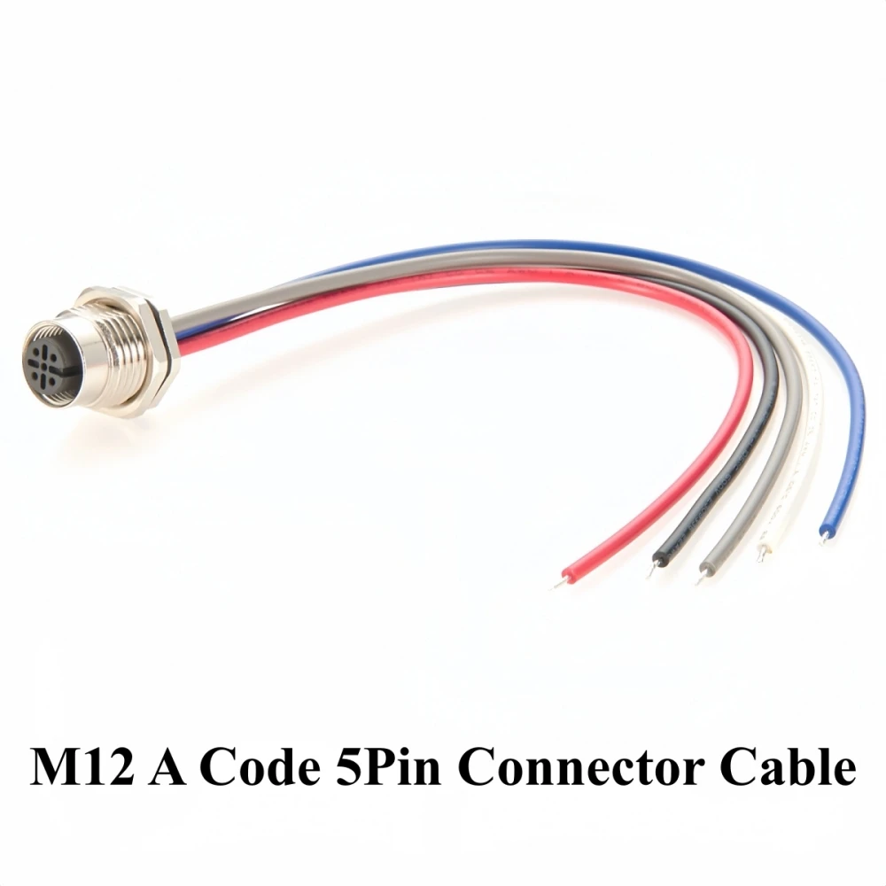 IP67 M12 A Código Conector hembra de 5 pines Cable de receptáculo Montaje en panel frontal con coleta de premontaje para NMEA2000 DeviceNet