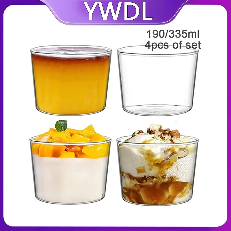YWDL 190/335ml Klarglas-Dessertschalen-Set, hitzebeständige Gelee-Pudding-Becher, Mousse-Eiscreme-Form, Dip-Schale, Gewürzschale