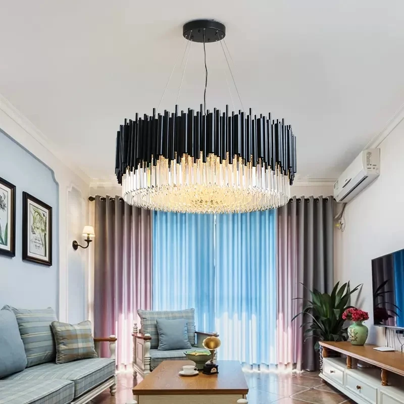 

Modern Black Chandelier For Living Room Luxury Bedroom Luster Home Decor Crystal Lamp Dining Room Round Hanging Light Fixture