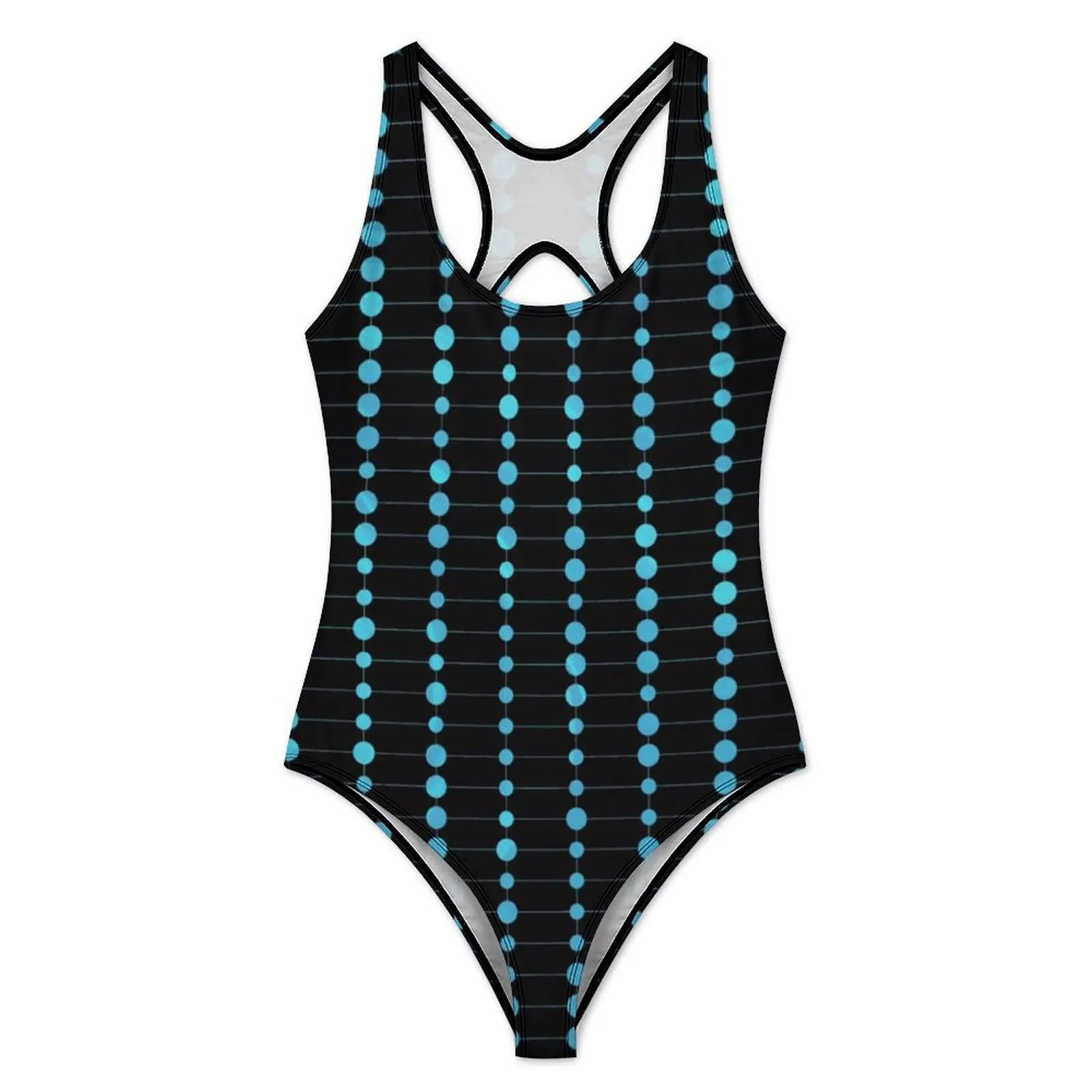 Blue Dots And Stripes Swimsuit Modern Art One-Piece Swimwear Push Up Stylish Bathing Suit Sexy Fitness Graphic Swimsuits