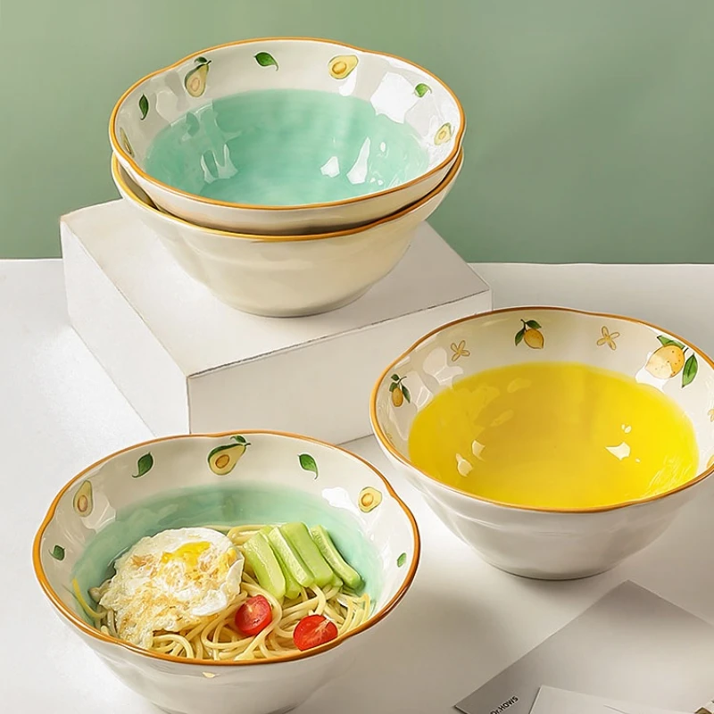 Ink Color High Appearance Level Noodle Bowl, Ceramic Household Tableware, High Capacity Lamian Noodles Bowl, High Capacity, Hous