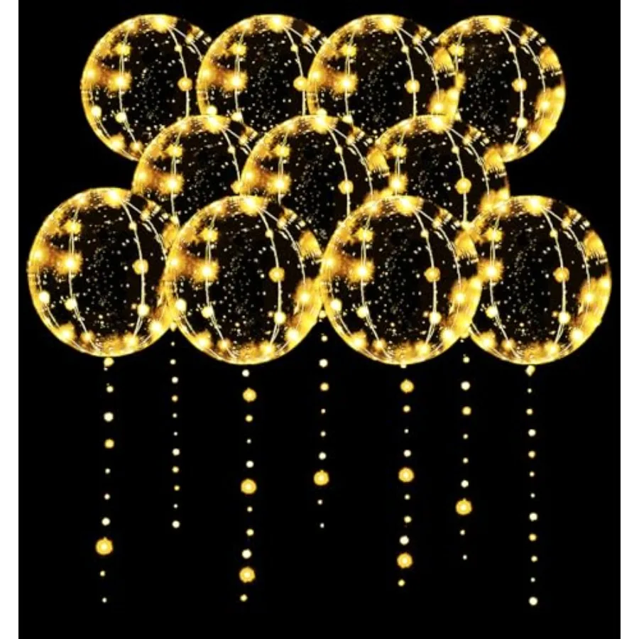 

LED Balloons 10 Pack, Light Up Balloons 20 Inch Clear Helium Bobo Balloon, Glow Bubble Balloons with String Lights for Valentin