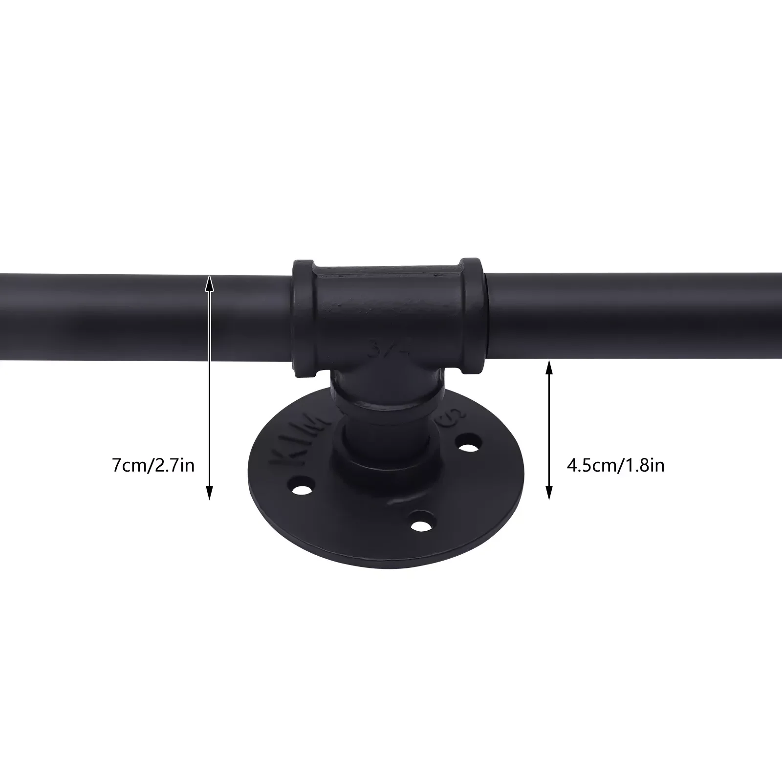 5ft Steel Handrail Pipe Stair Rail Wall-Mounted Staircase Safty Handrail Black