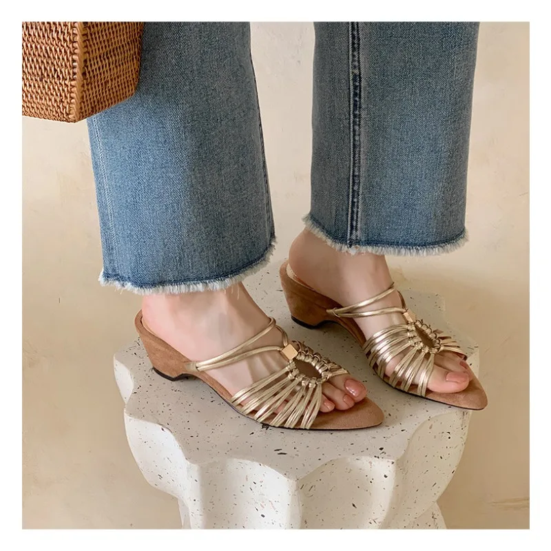 2026Female Retro Sandals Buckle Strap Vintage Summer Gold For French Style  Sandals Microfiber view 6