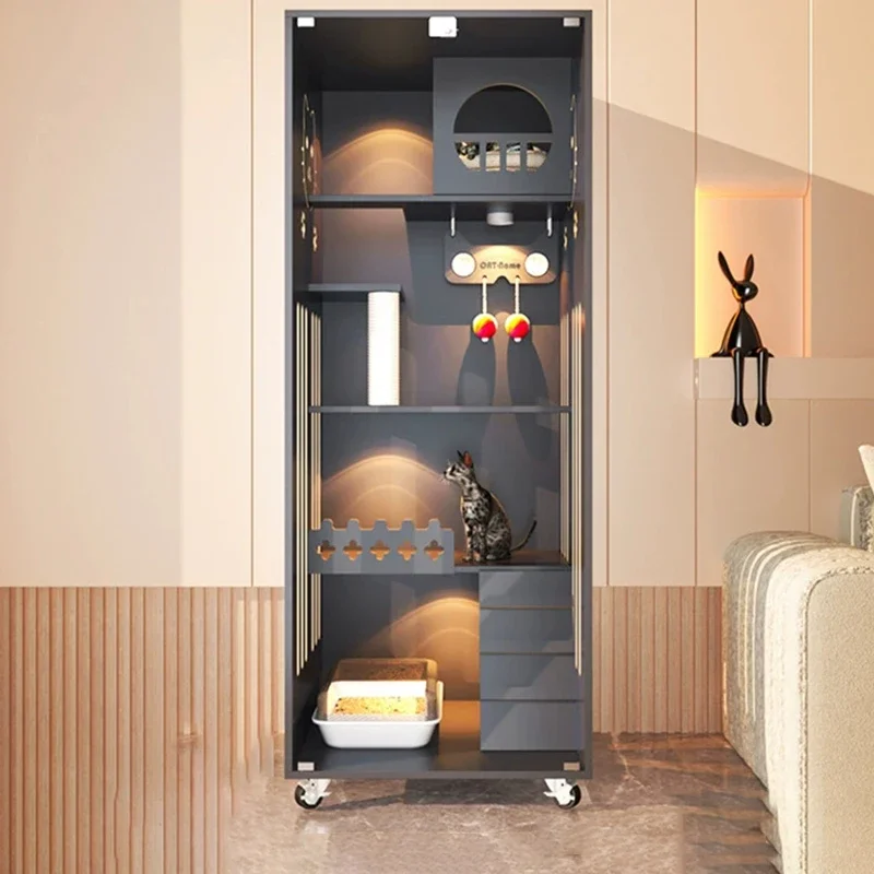 aDurable Pet House Furniture Cat Cage Household Extra Large Space Pet Show Cage   Luxury Solid Wood House Cat Villa