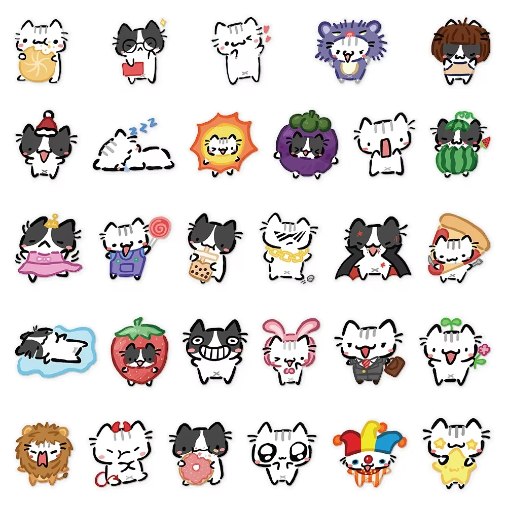 Kawaii Colorful Cat Stickers Transparent Cat Decals For Phone Laptop Suitcase Notebook Skateboard Waterproof Stickers 54Pcs