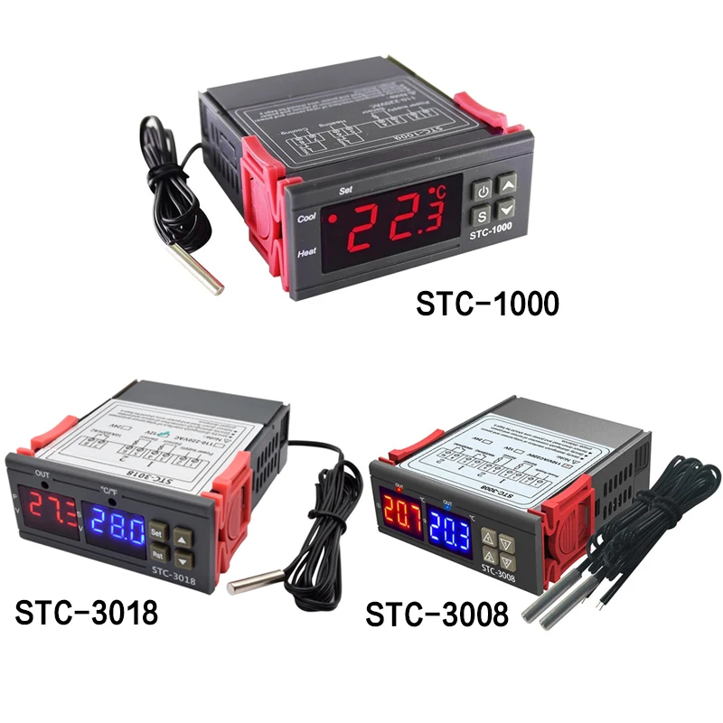 LED Digital Temperature Controller STC-1000 STC-3008 STC-3018 Thermostat Thermoregulator incubator Relay 10A Heating Cooling