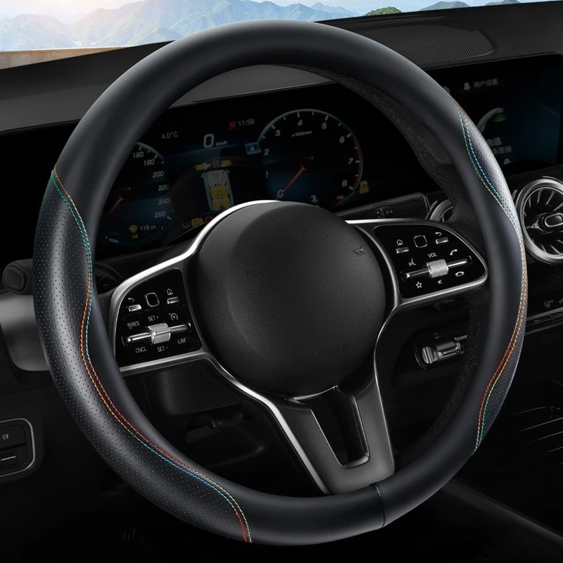 Luxury Cowhide Steering Wheel Cover Universal Car Steering Wheel Grip Cover Car Accessories Interior O/D Shaped Steering Covers