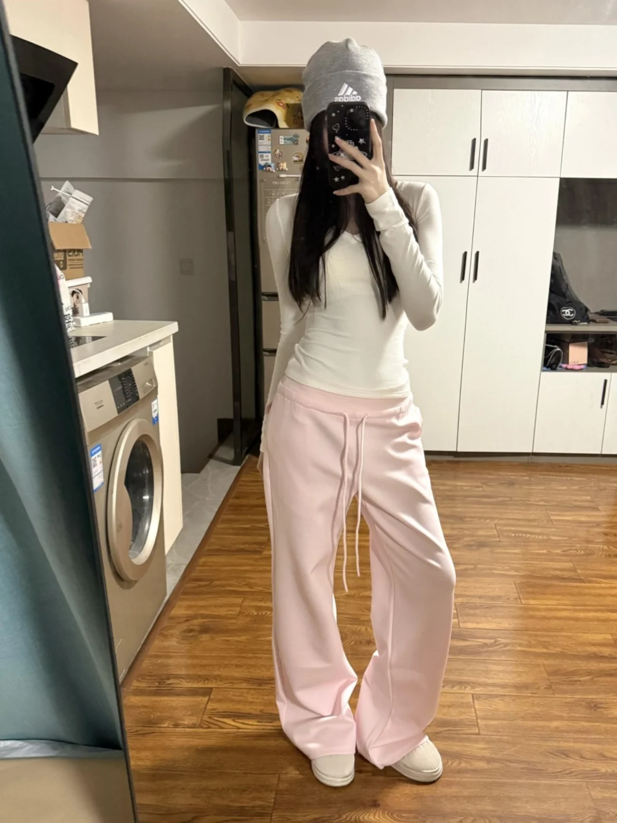 

Розовые повседневные брюки с низкой талией для женщин, осенне-зимние, новые, утепленные, на флисовой подкладке, спортивные штаны-клеш, модель Floor L