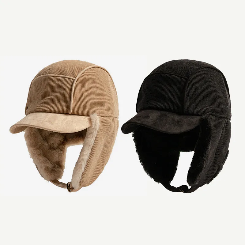 

Women Autumn Winter Plush Thickened Ear Protection Lei Feng Hat Cycling Windproof Cold Proof Pullover Pilot Hat Men Bomber Hat