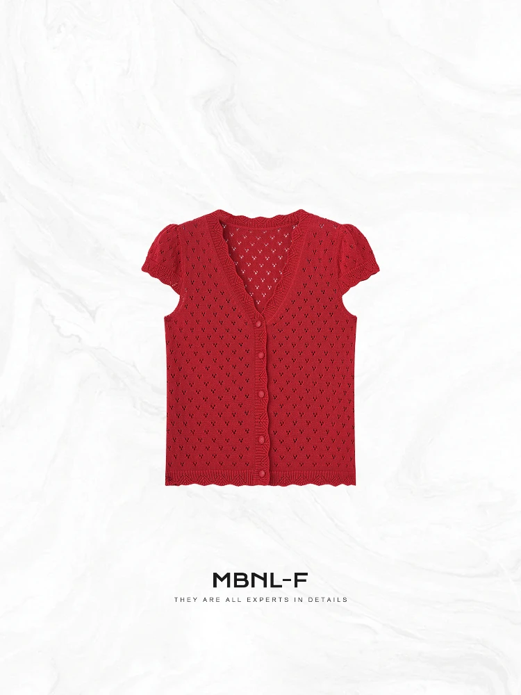 

Stberry Pattern Acetate Ice Sensation Cotton Blend Knitted Open Cardigan Women's Faion Spring 2026 MBNLF Ladieswear