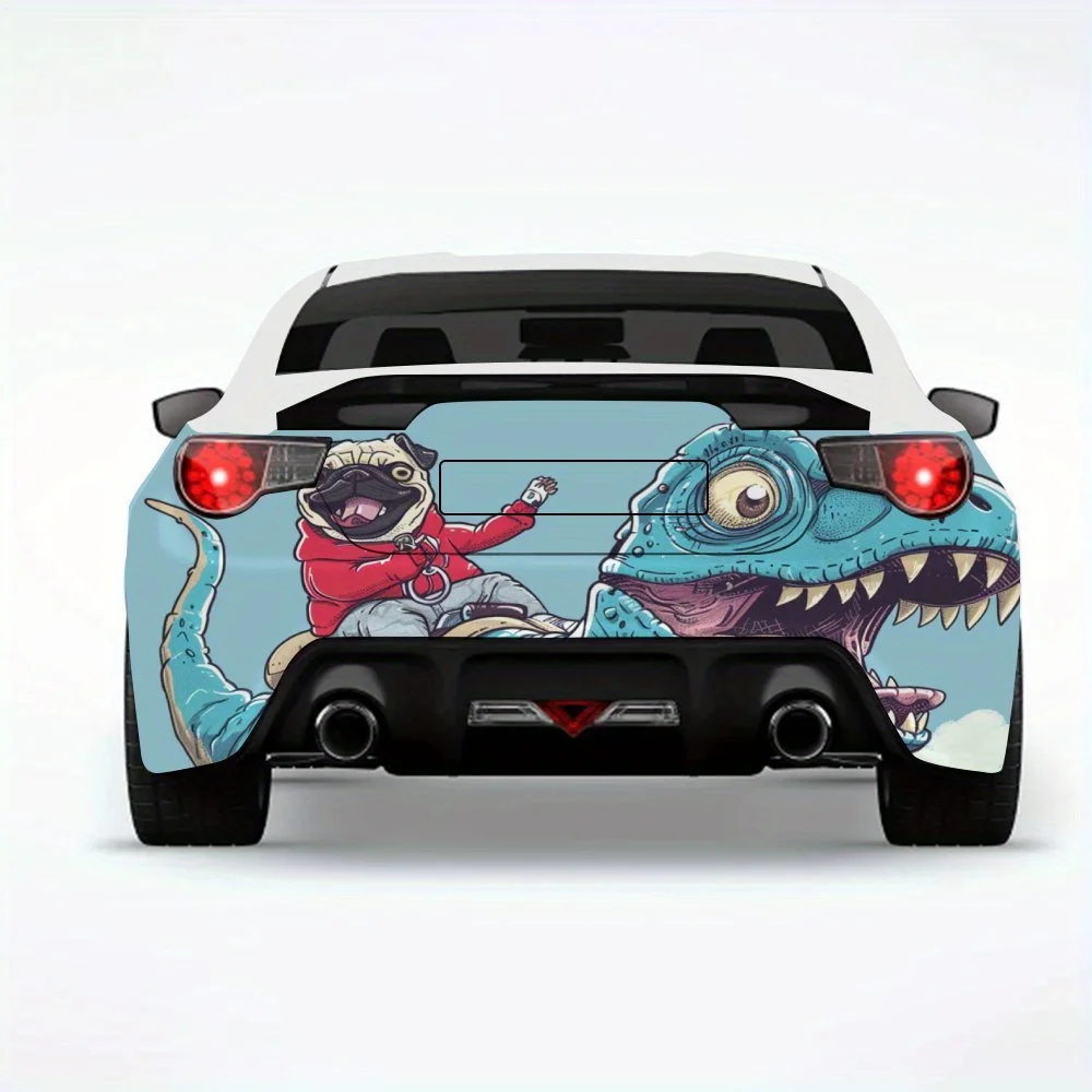 

Funny_Pug_Riding_Dinosaur Car Sticker-Vinyl Decal for Car Rear, Waterproof Self-Adhesive Vinyl Stickers for Vehicle Tail & Bumpe