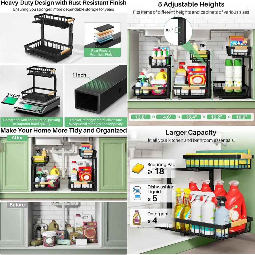 

2-Tier Pull-Out Under-Sink Storage Organizers for Kitchen & Bathroom Cabinets