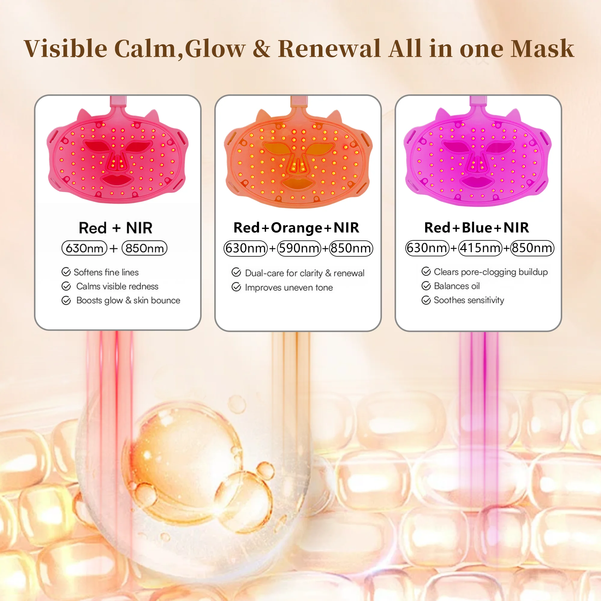 猫耳 LED 光療法マスク 5050 ビーズ 3 モード (赤/紫/オレンジ+赤外線) 10 分自動オフ タイプ C 充電器