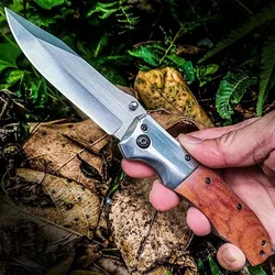 Wooden Handle Outdoor Folding Knife Portable Pocket Survival Tactical Hunting Knife Stainless Steel Fruit Knife