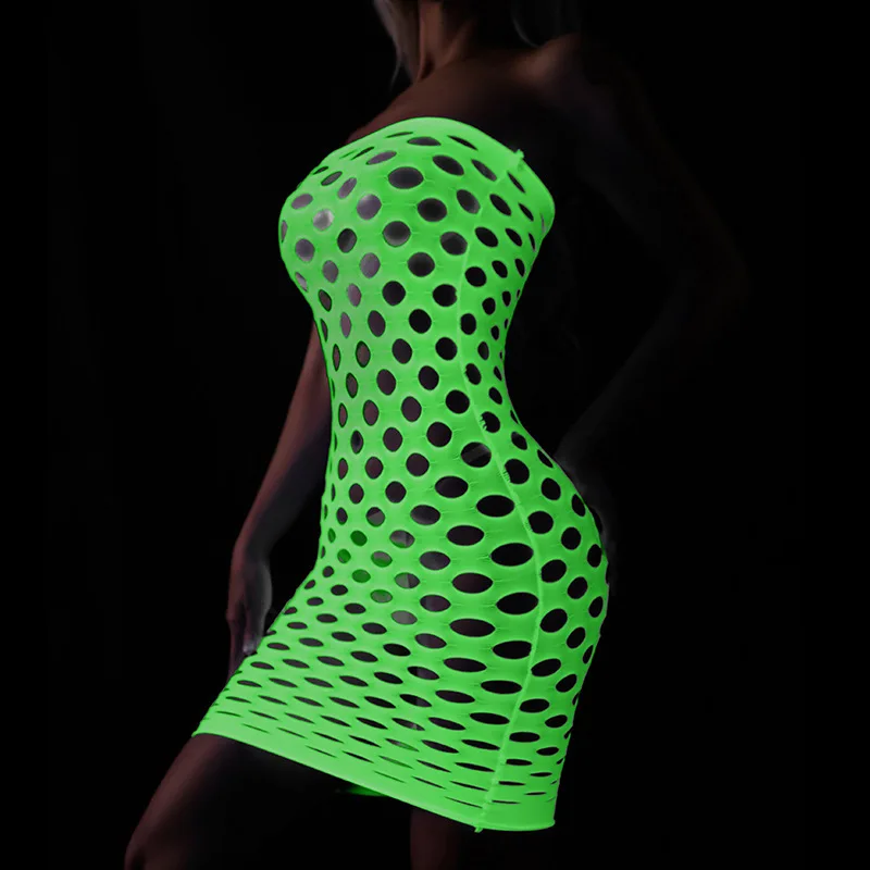 Luminous Fishnet Stockings Women Erotic Lingerie Mesh Tights High Waist Stockings Perspective in The Dark Luminous Bodysuit