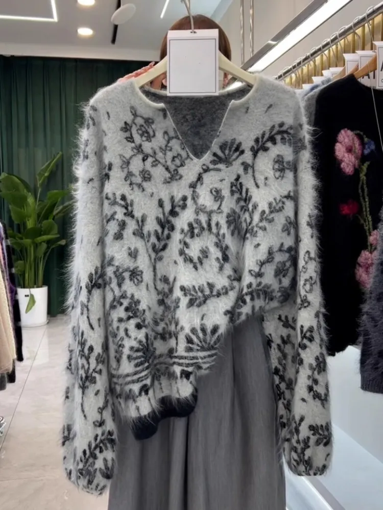 

Осень-зима 2022, новый стиль, облегающий трикотажный свитер с круглым вырезом в стиле ретро, женские свободные универсальные пуловеры с длинными рукавами F336