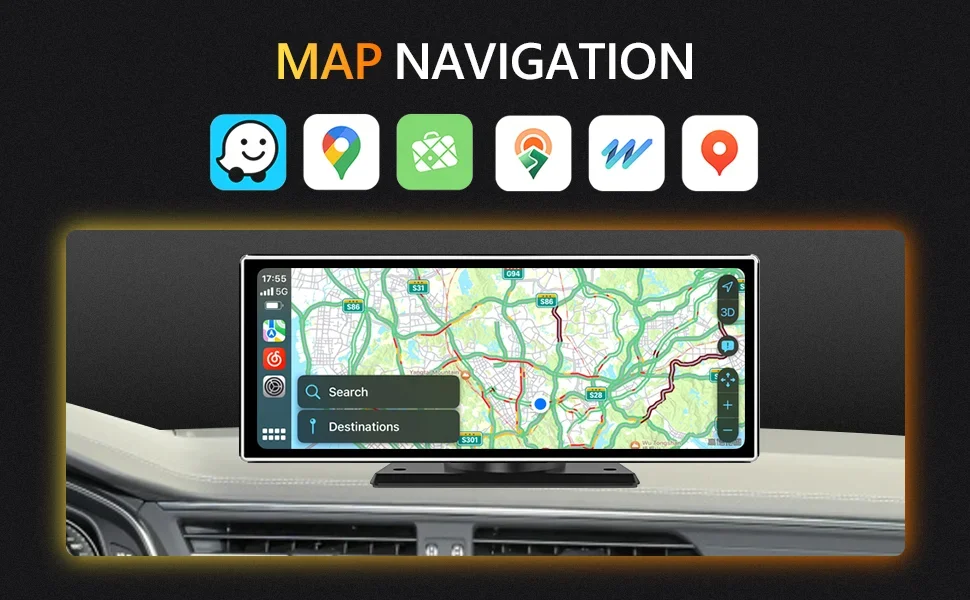 Srnubi 10,26/11,26" Auto Carplay Android Auto DVR 4K Kamera Android Auto Dashcam Fahrvideo-Rekorder GPS-Navigation Armaturenbrett – Detail 6